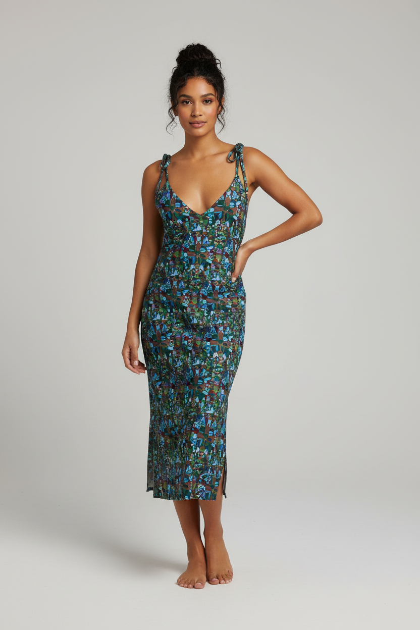 Midnight Mosaic Chiffon Midi Dress