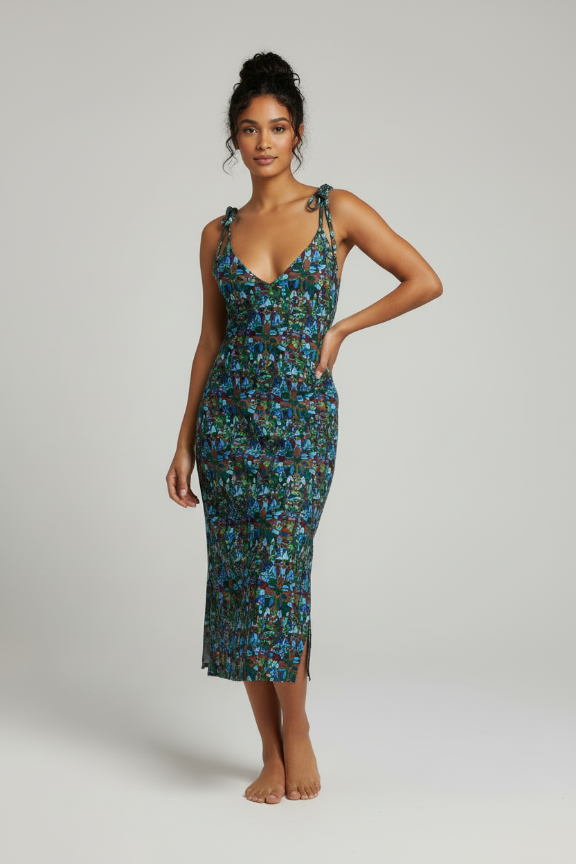 Midnight Mosaic Chiffon Midi Dress