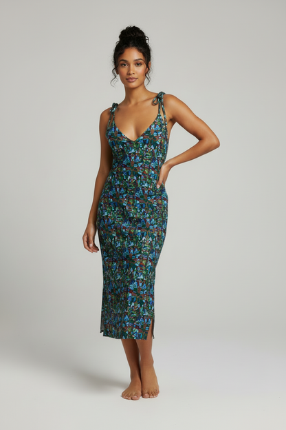 Midnight Mosaic Chiffon Midi Dress