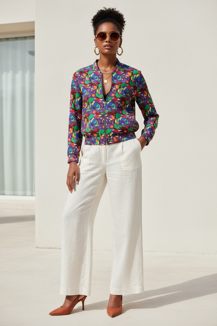 Abstract Colourful Bomber Jacket