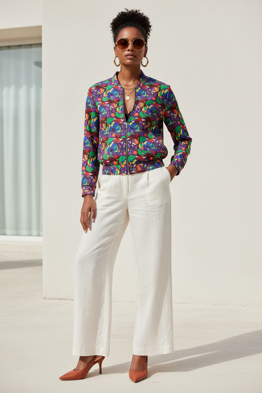Abstract Colourful Bomber Jacket