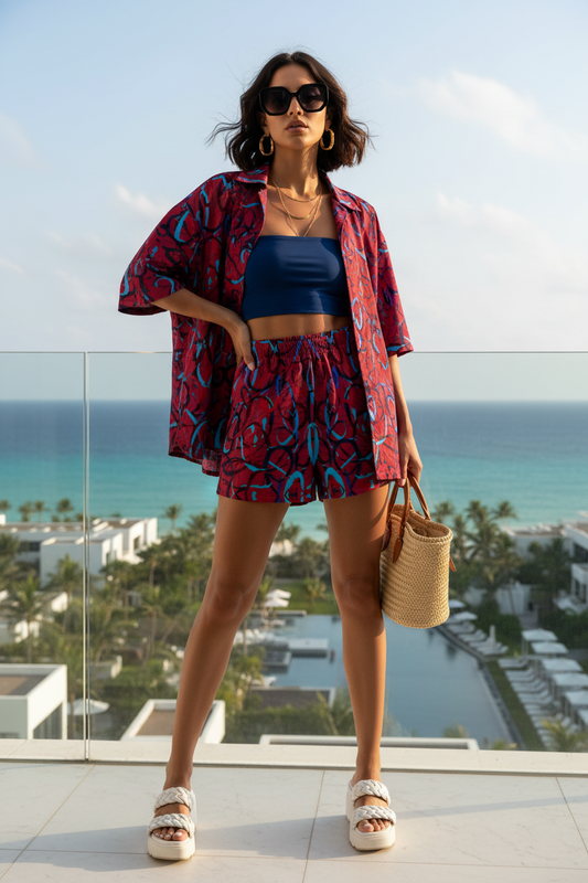 Crimson Current | Abstract Graffiti cotton shorts
