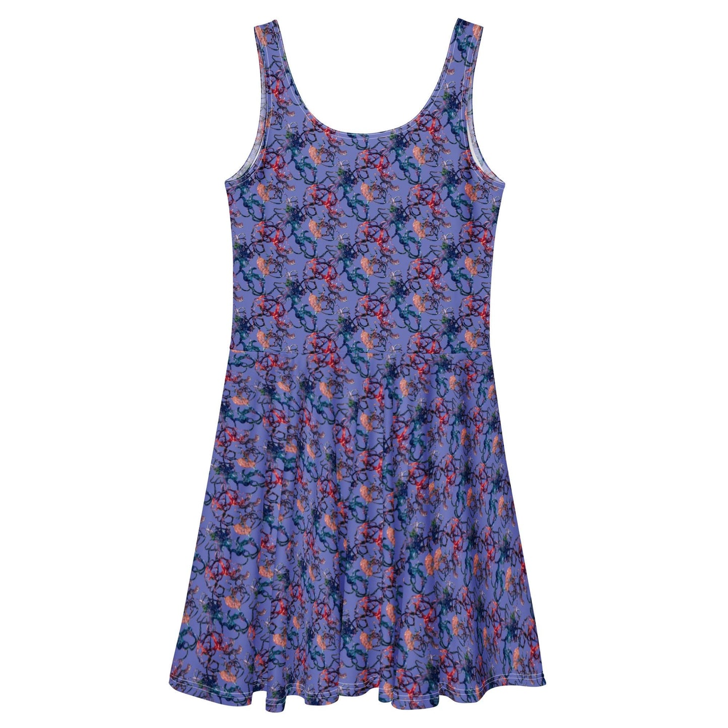 Abstract Lace Print Skater Dress: Elegant Purple Floaty Dress