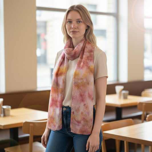 Handmade Ponge Silk Tie-Dyed Shawl | Golden Brown & Yellow