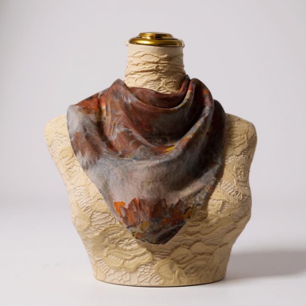 Ice-Dyed Silk Scarf: Handcrafted Bronze and Blue Luxury Accessory