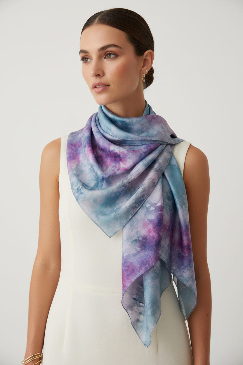 Watercolor Silk Scarf: Elegant Square Accessory- for holidays