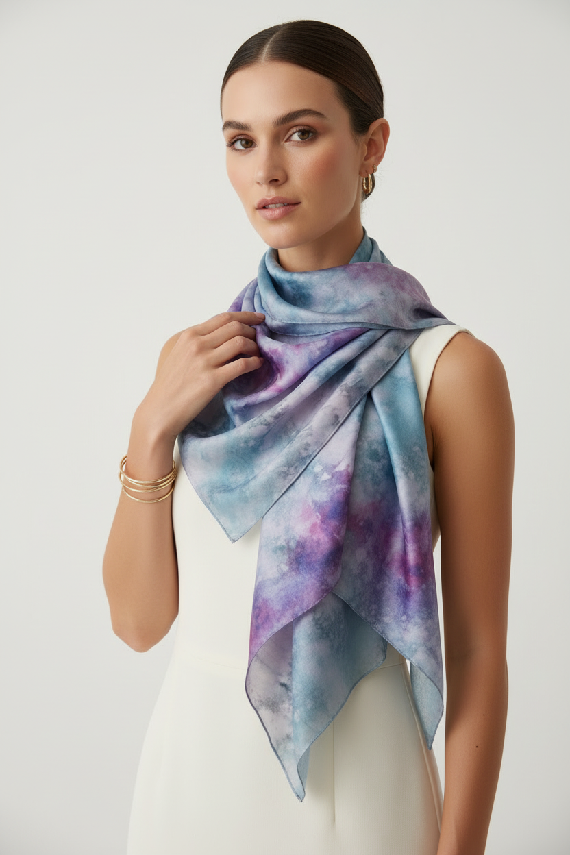 Watercolor Silk Scarf: Elegant Square Accessory- for holidays