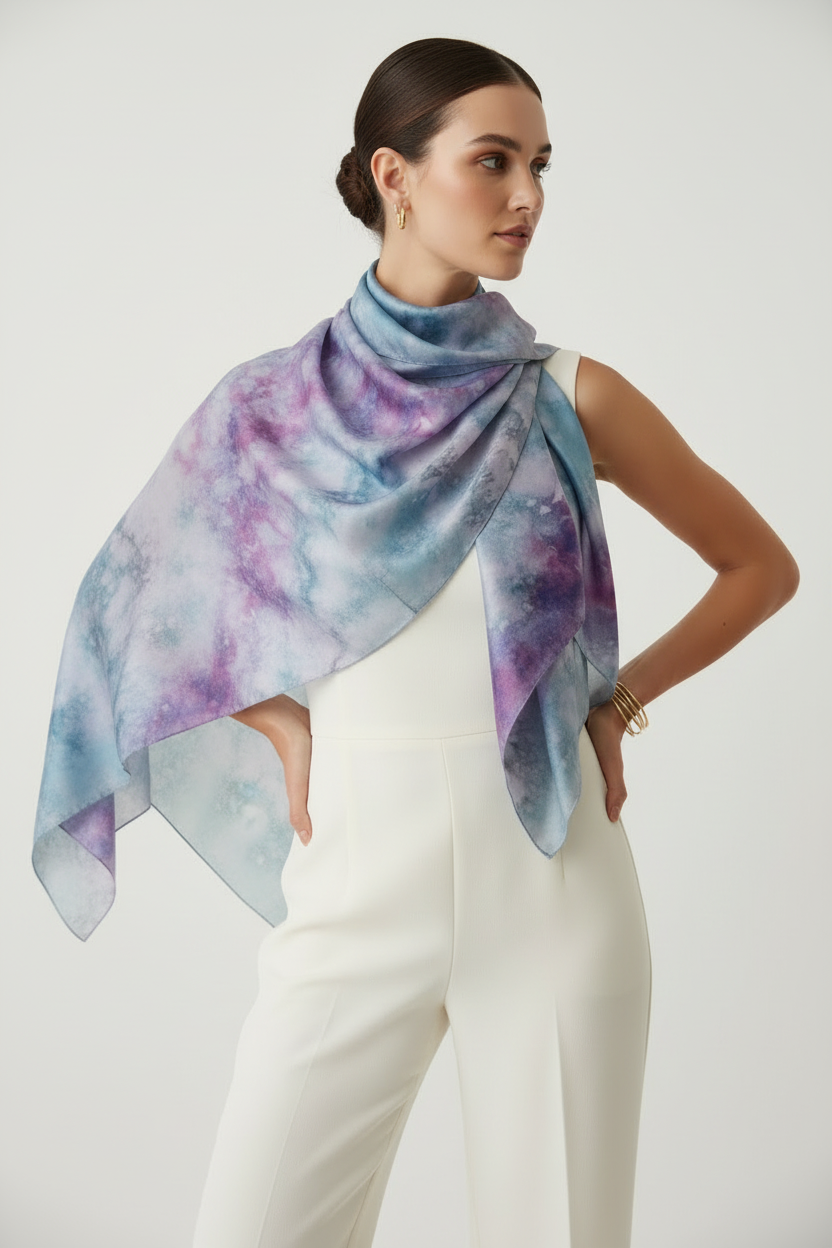 Watercolor Silk Scarf: Elegant Square Accessory- for holidays