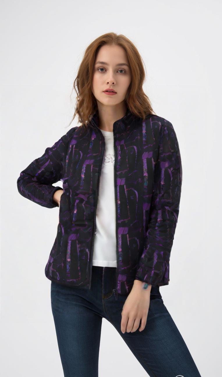 Abstract Print Womens Puffer Jacket: Stylish Polyester Outerwear