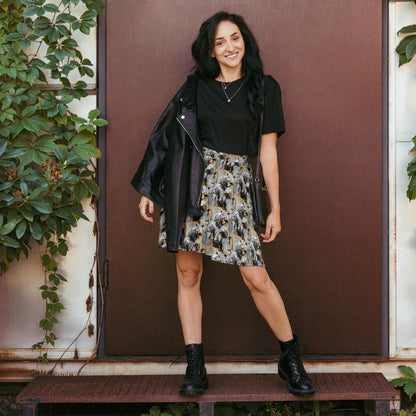 Abstract Floral Skater Skirt: Cream & Black, Floaty Fashion