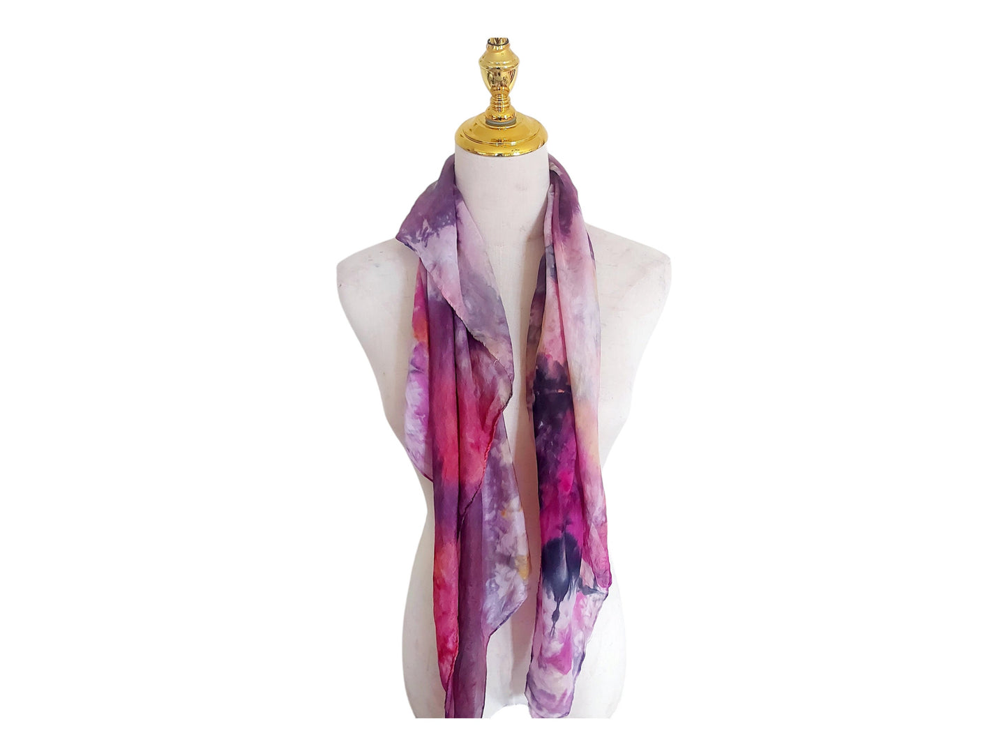 Ice-Dyed Silk Scarf: Pink, Black & Gold Wearable Art