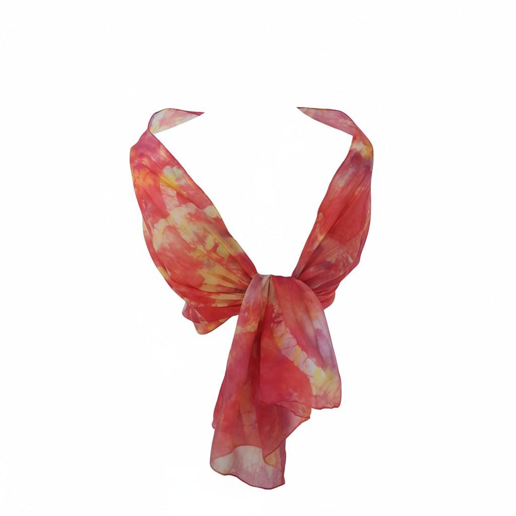 Orange Swirl Silk Scarf: Hand-Dyed Batik Boho Wrap