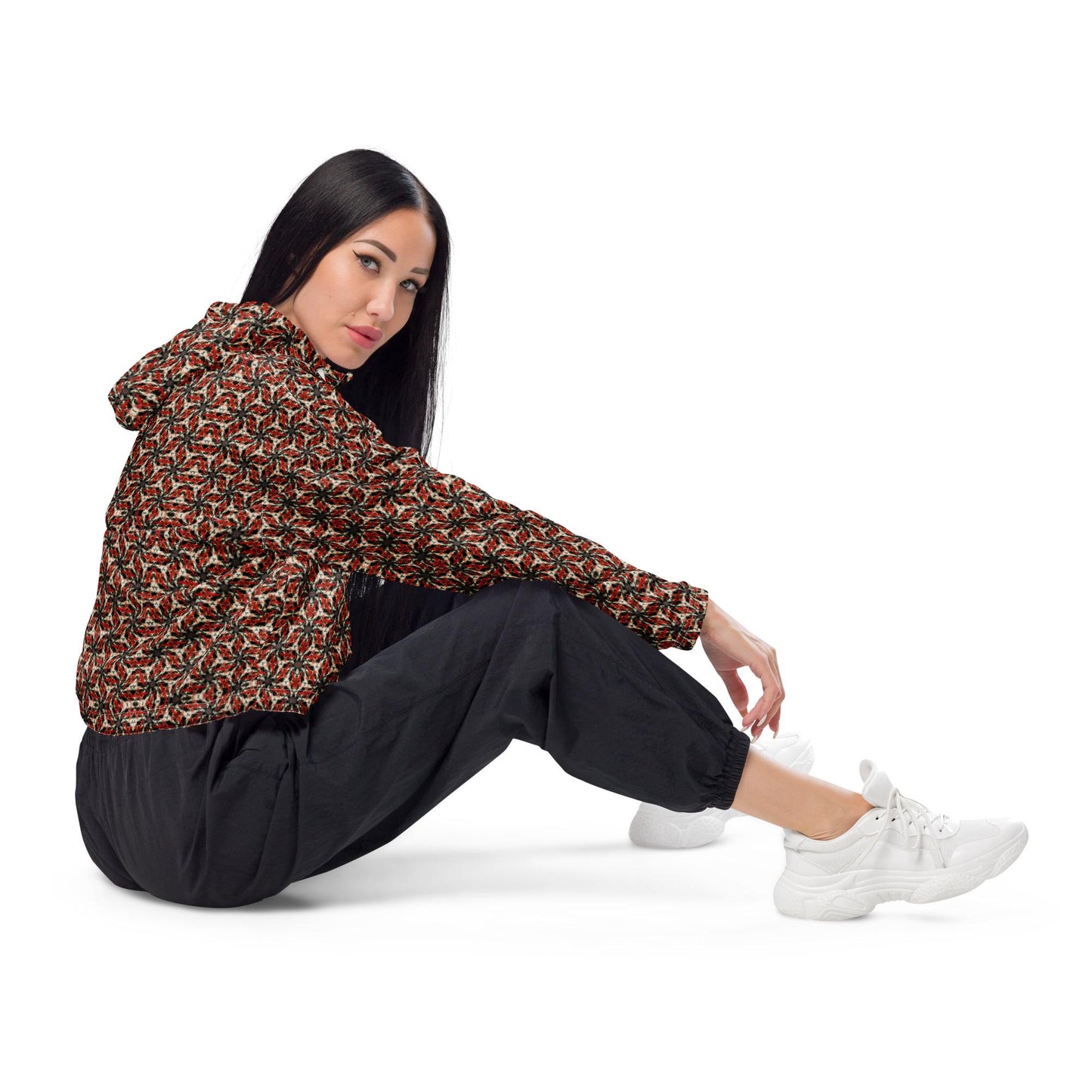 Geometric Pattern Cropped Windbreaker: Lightweight Spring Jacket