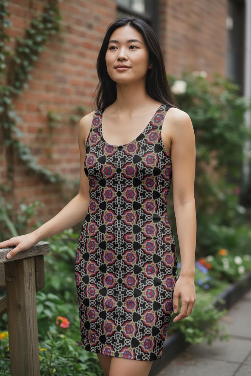 Lace Print Bodycon Dress | Fitted Polyester Spandex Gown