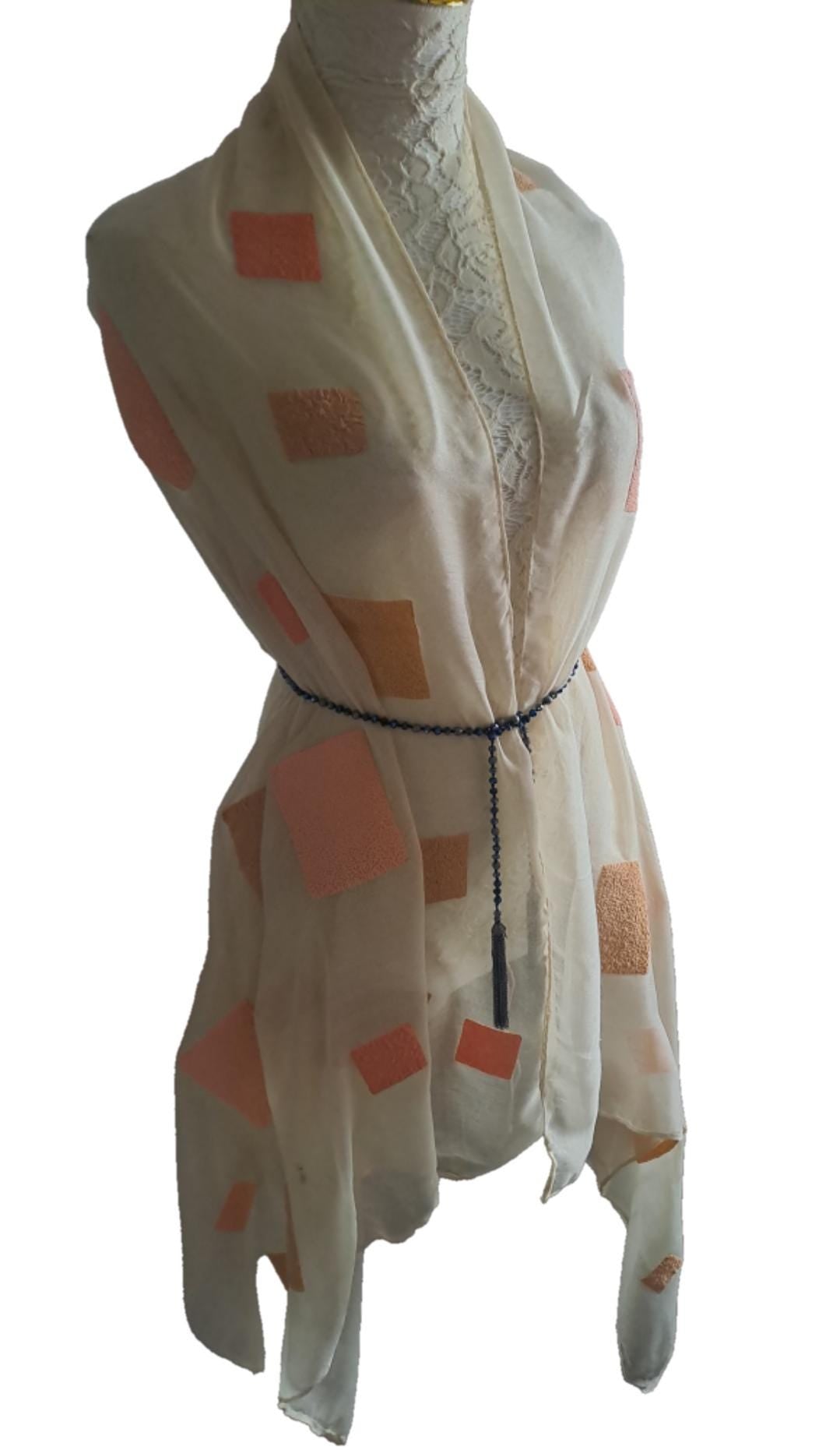 Handcrafted Silk Shawl: Geometric Patchwork, Elegant Artistry