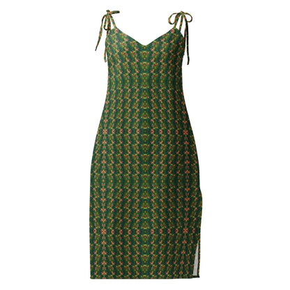 Emerald Earth-Tone Slip Dress | Sleeveless V-Neck Midi | Bohemian Garden Party Dress