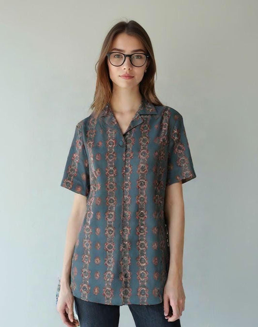 Wrinkle-Free Oversized Shirt – Recycled Polyester, Unique Pattern