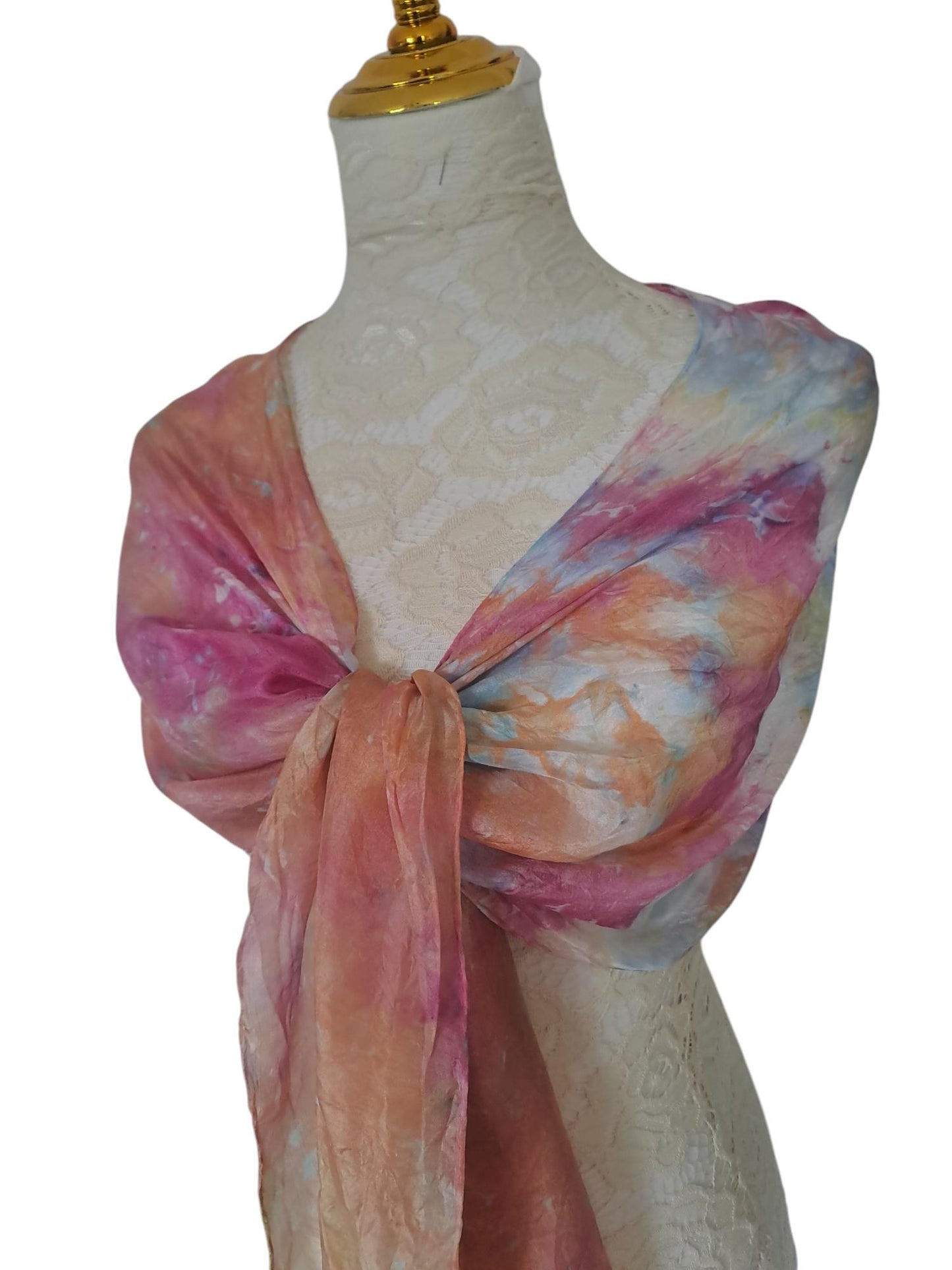 golden  yellow and pink blossoms shawl, elegant bright colourful shawl.