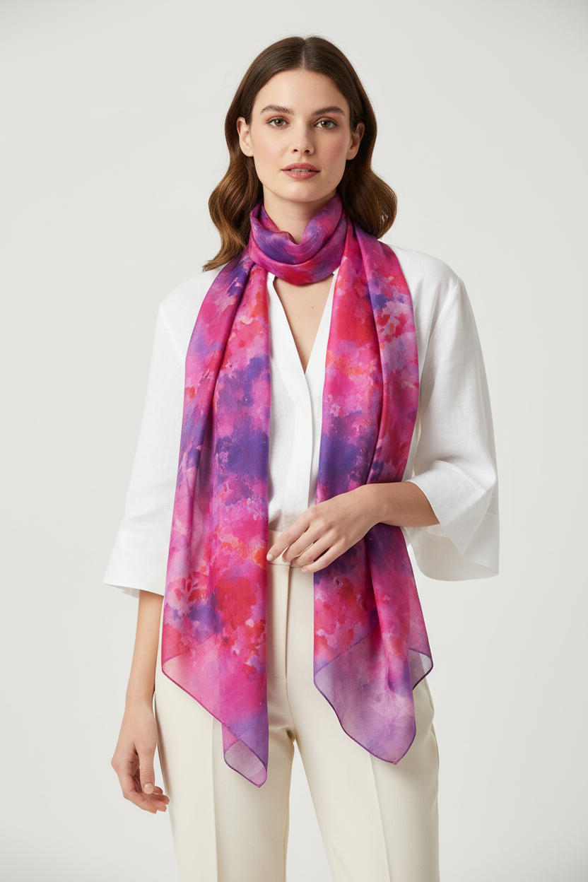Batik Silk Scarf: Hand-Dyed Icedye Fashionable Scarf