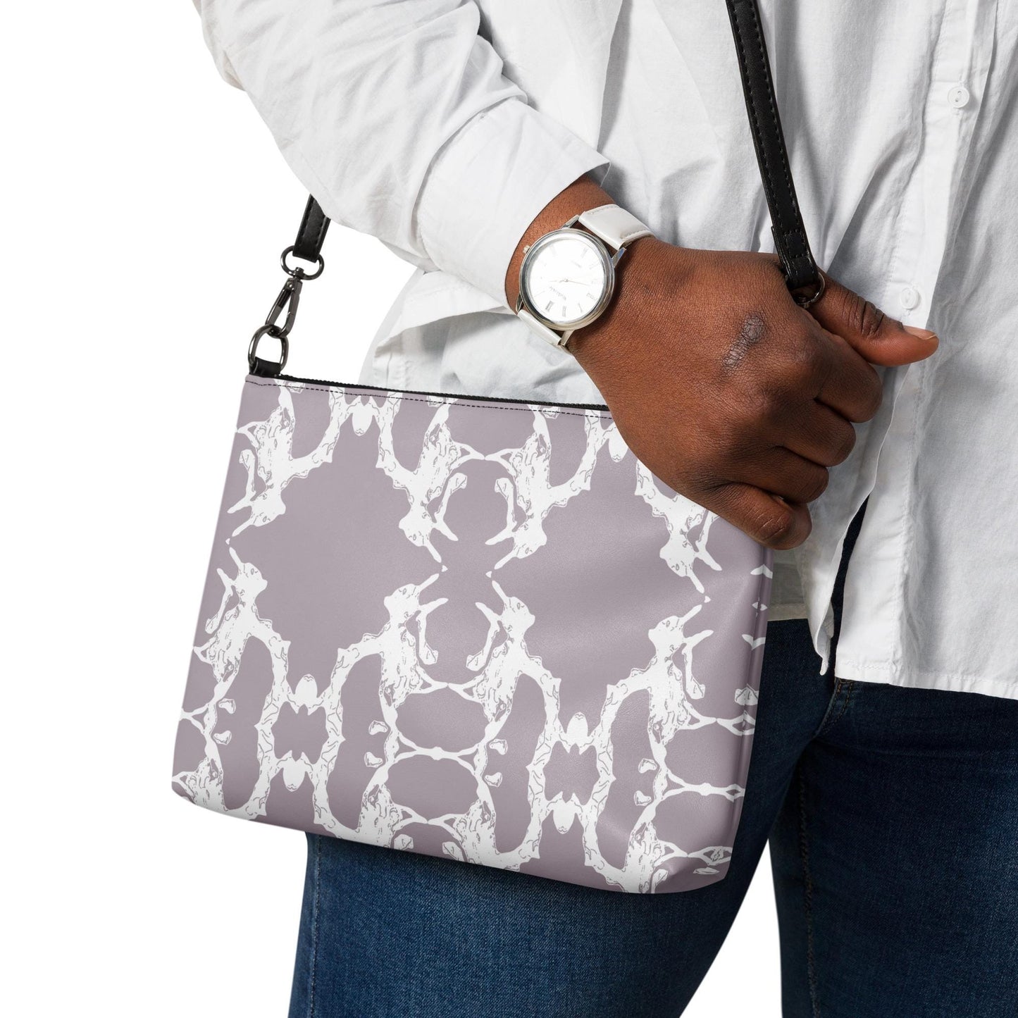 Stylish Gray Patterned Clutch & Crossbody Bag - Versatile 2-in-1 Accessory,  Metallic Pearl Purple Bag