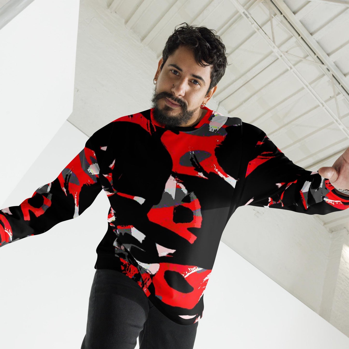Abstract Print Fleece Jumper: Unisex Long Sleeve Cozy Pullover