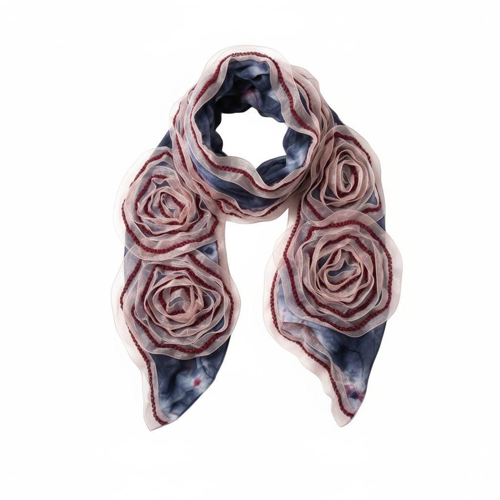 Pink Silk Scarf with Golden Organza Ribbon: Elegant Neck Scarf