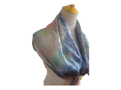 Icedyed Tie-Dyed Silk Scarf: Handmade Blue Emerald Square Scarf