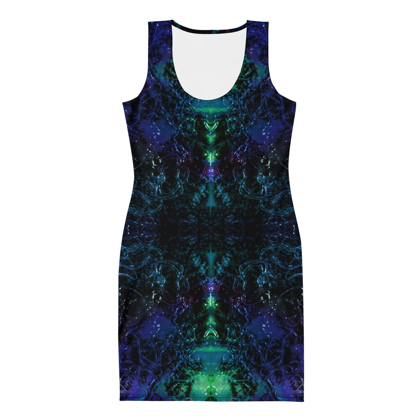 Abstract Bodycon Dress: Navy Blue & Black Fitted Mini Dress