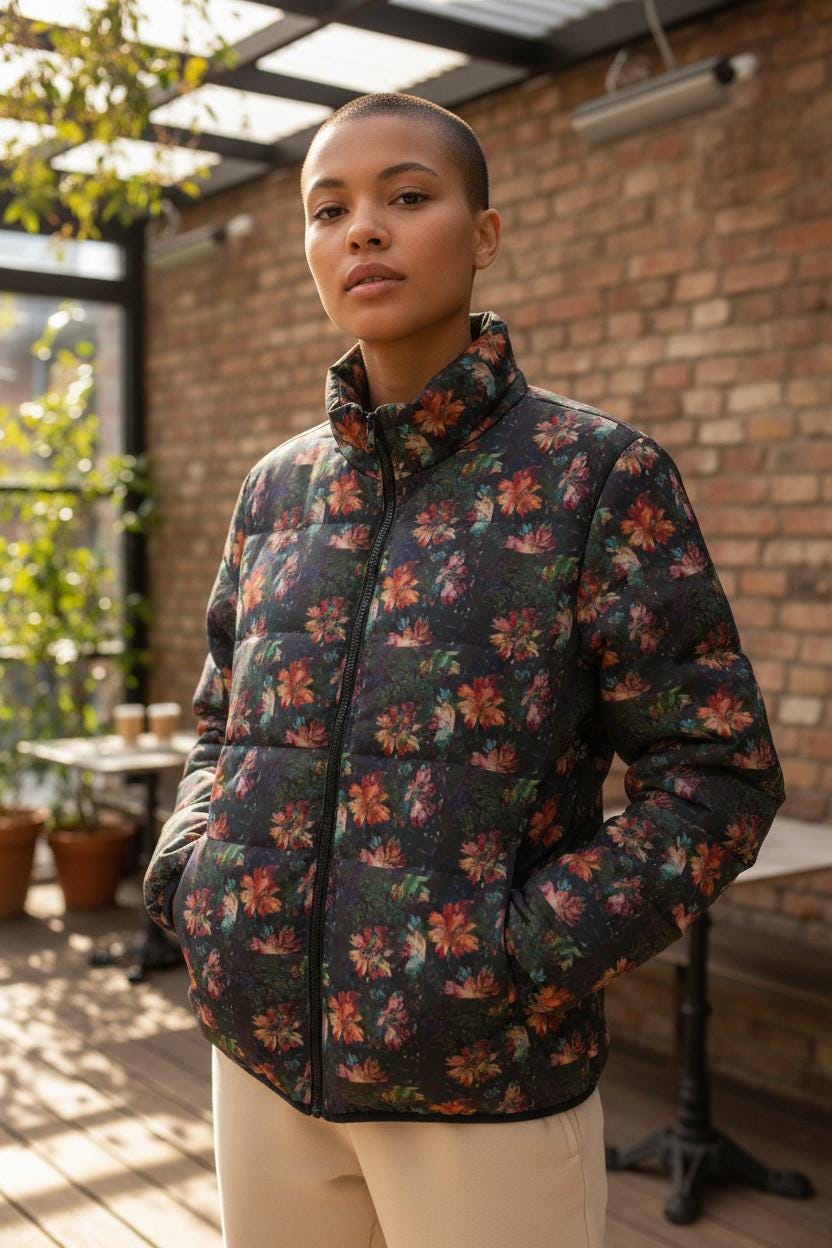 Floral Puffer Jacket, Womens Winter Warm Layer