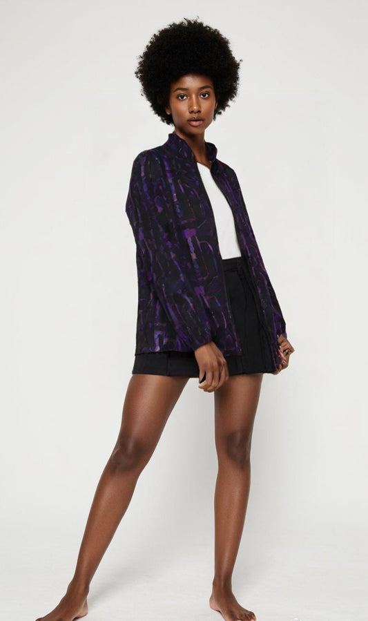 Abstract Print Womens Puffer Jacket: Stylish Polyester Outerwear