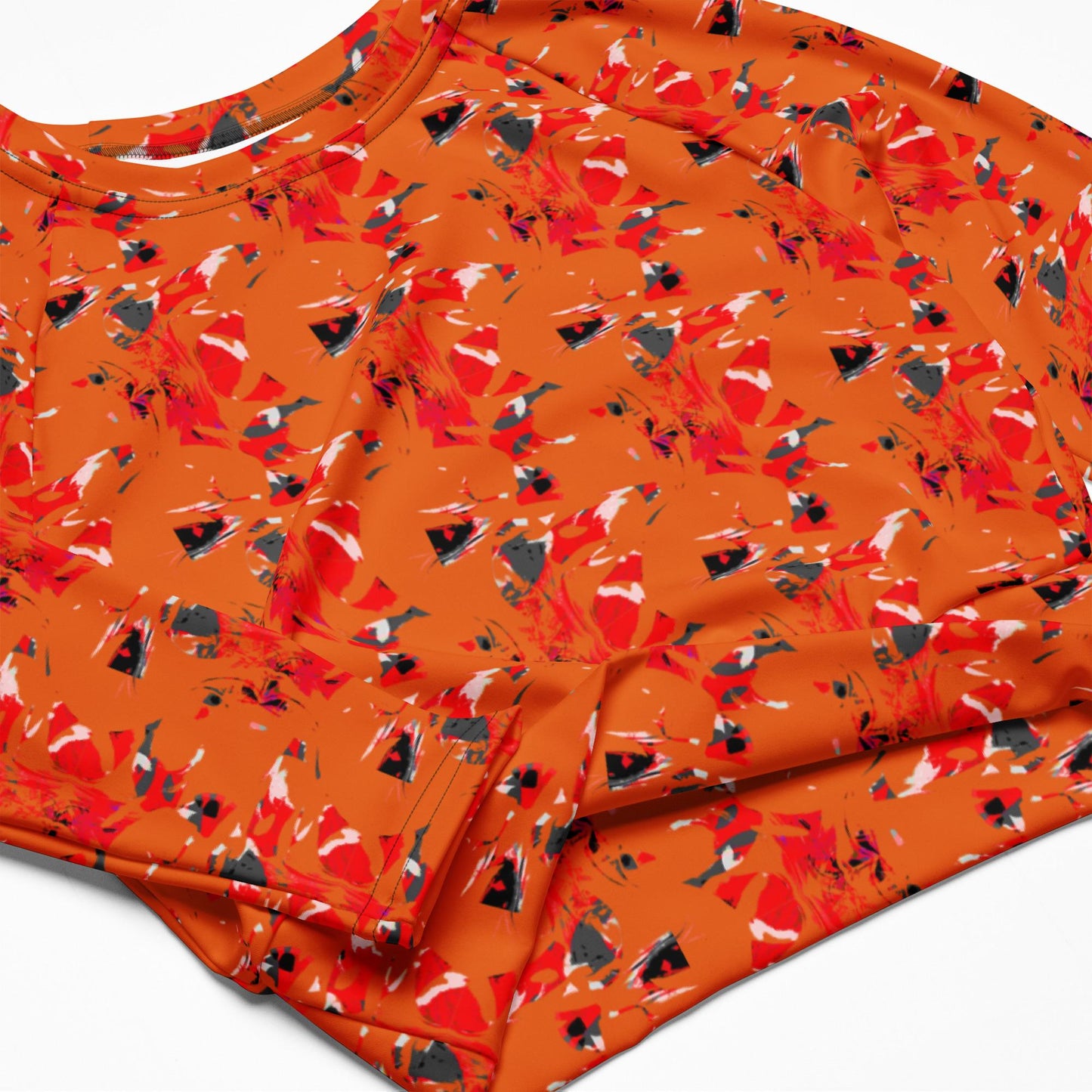 Recycled Orange Crop Top: Abstract Print, Long Sleeve