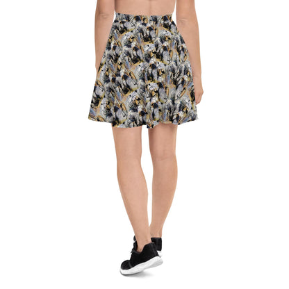 Abstract Floral Skater Skirt: Cream & Black, Floaty Fashion