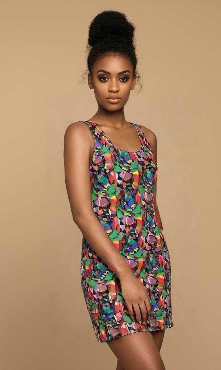 Bodycon dress-Colourful Abstract Pattern Sleeveless Mini Dress - Chic Summer Style