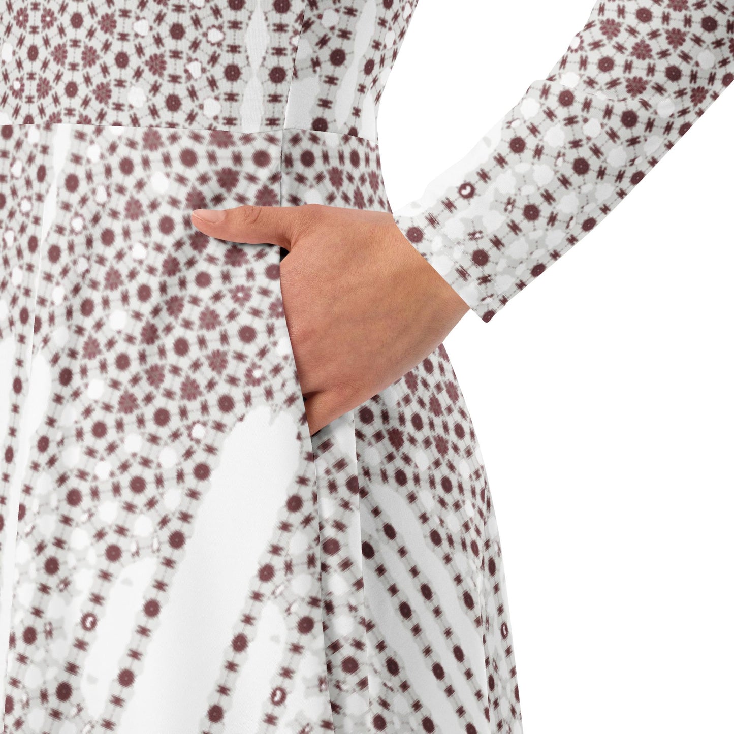 Bronze & White Skater Dress | Long Sleeve Midi with Pockets