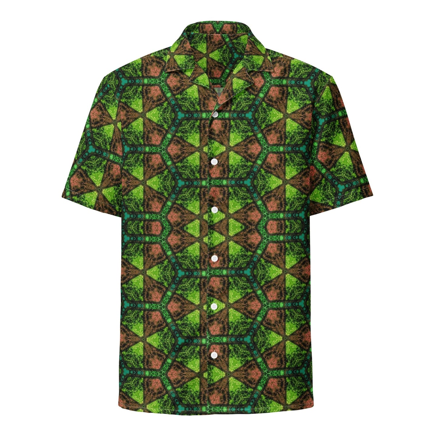 Green and Orange Button Shirt – Casual Vintage, Wrinkle-Free Comfort