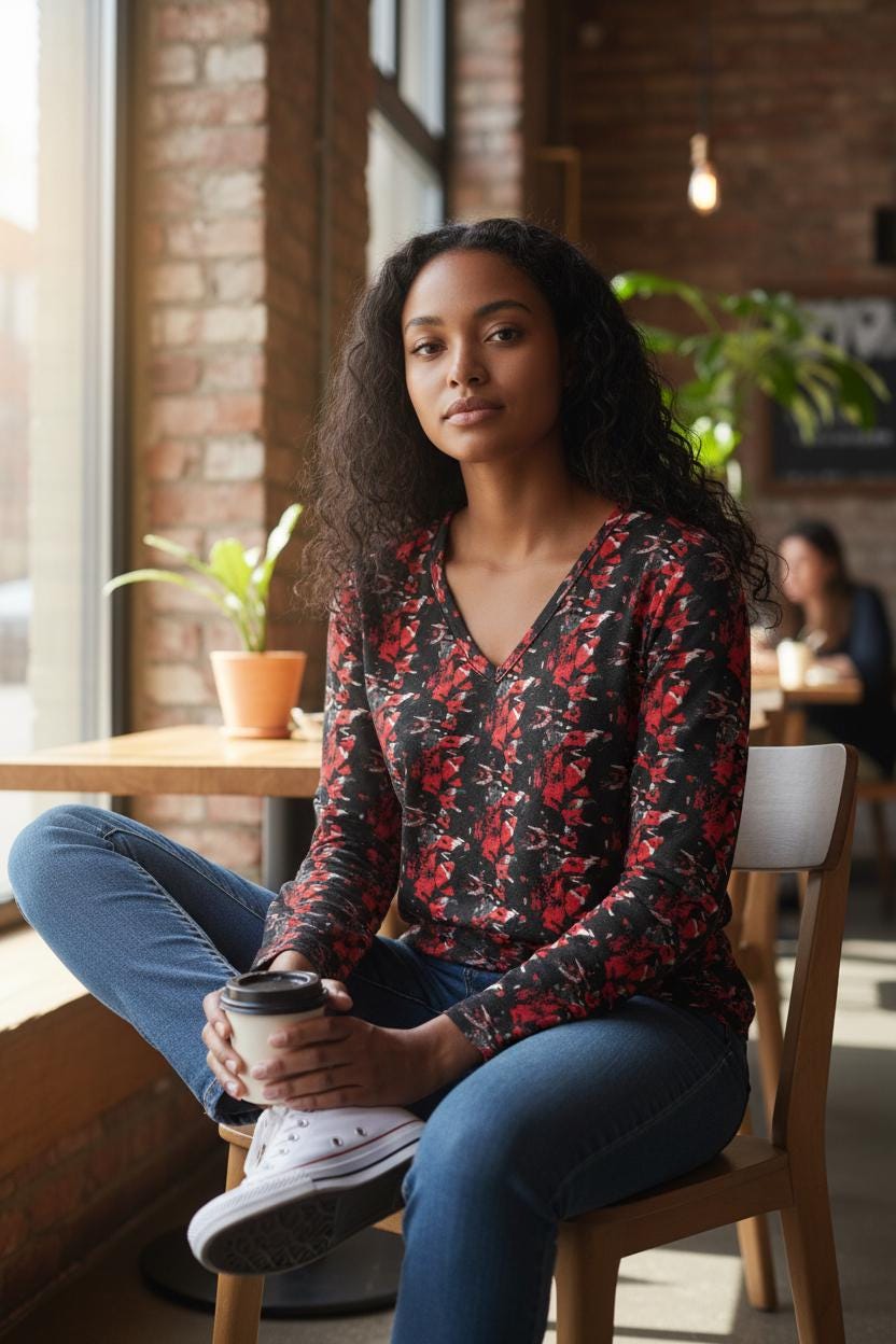 Abstract V-Neck Long Sleeve Shirt: Bohemian Women's Top