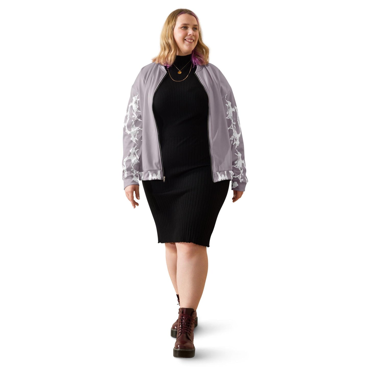 Handmade Pale Silver Pink Bomber Jacket: Stylish Women's Patterned Jacket