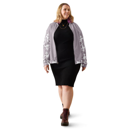 Handmade Pale Silver Pink Bomber Jacket: Stylish Women's Patterned Jacket