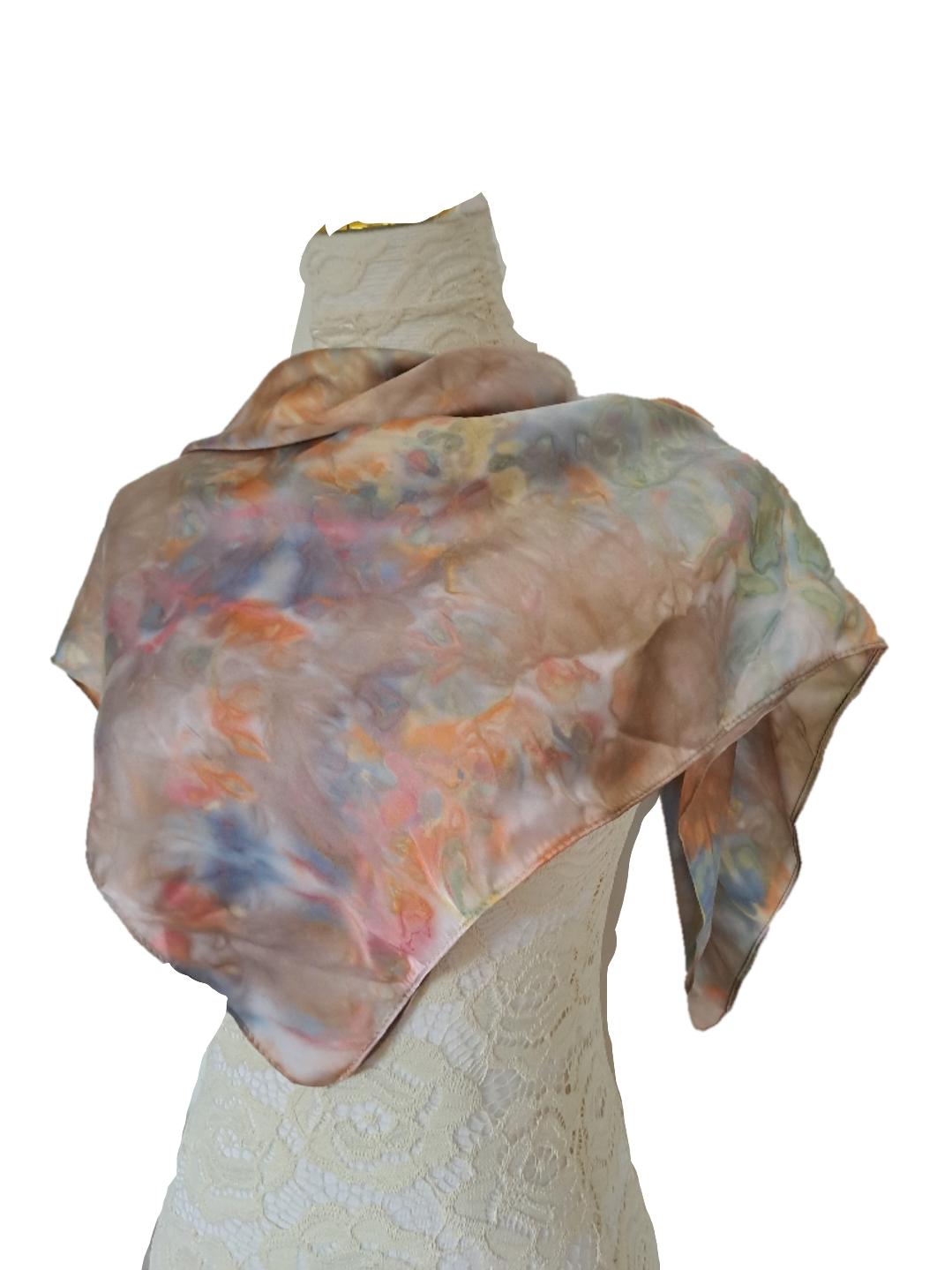 Hand-Painted Silk Scarf: Earthy Watercolor Wearable Art