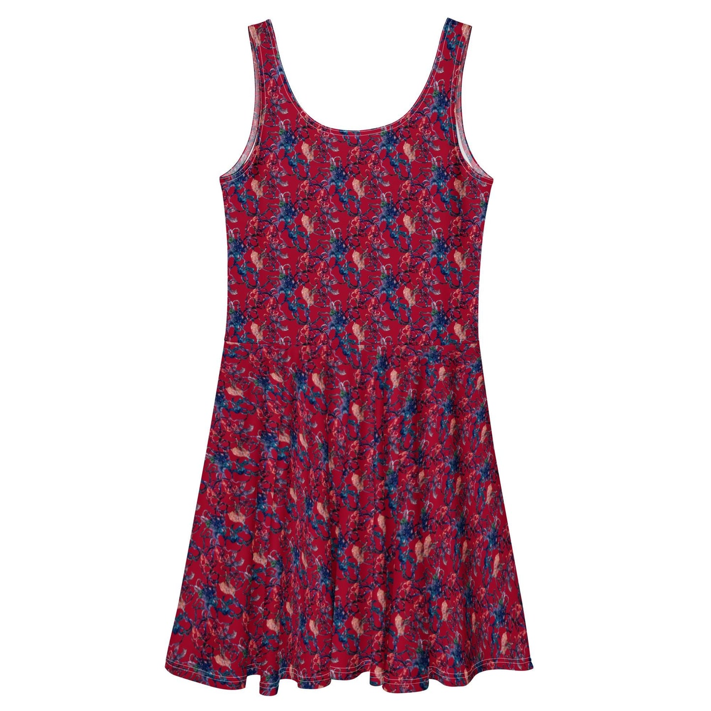 Red Floral Skater Dress: Chic Abstract Print, Elegant Party Outfit