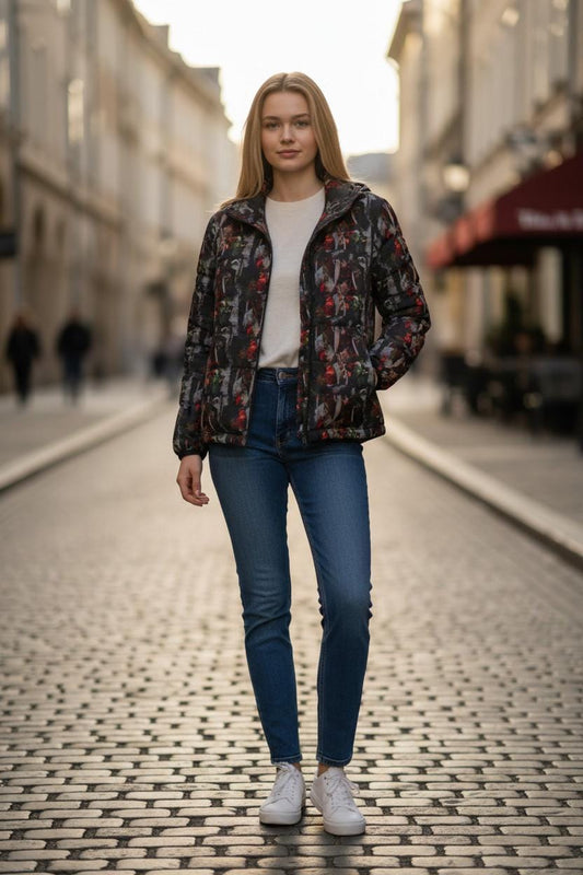 Floral Print Puffer Jacket: Trendy Lightweight Winter Outerwear