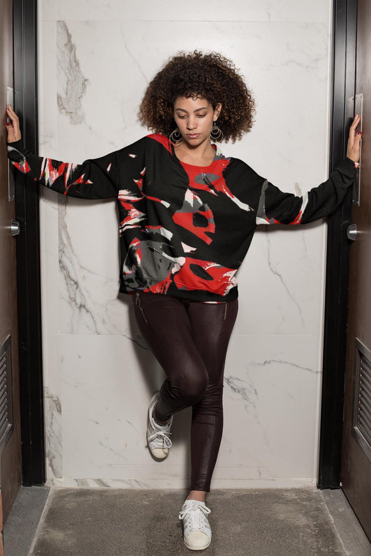 Abstract Print Fleece Jumper: Unisex Long Sleeve Cozy Pullover