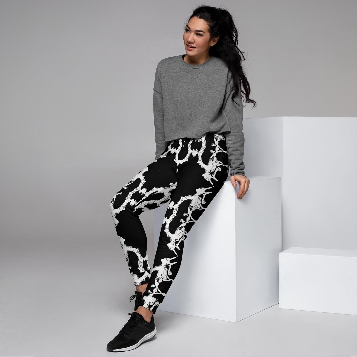 Abstract Print Joggers: Black & White Lounge Sweatpants