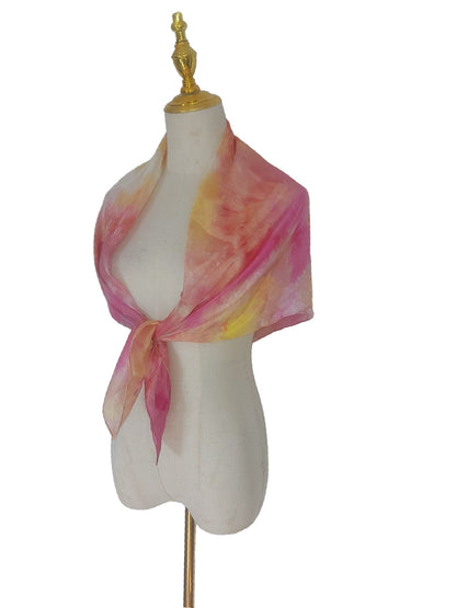 Pink and Orange Silk Scarf: Lightweight Spring Summer Accessory
