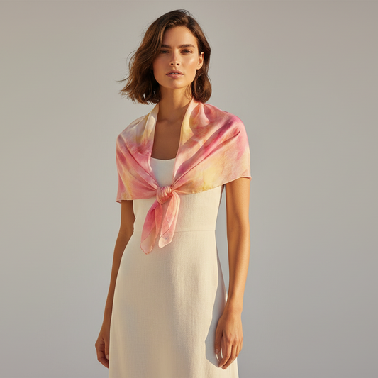 Pink and Orange Silk Scarf: Lightweight Spring Summer Accessory