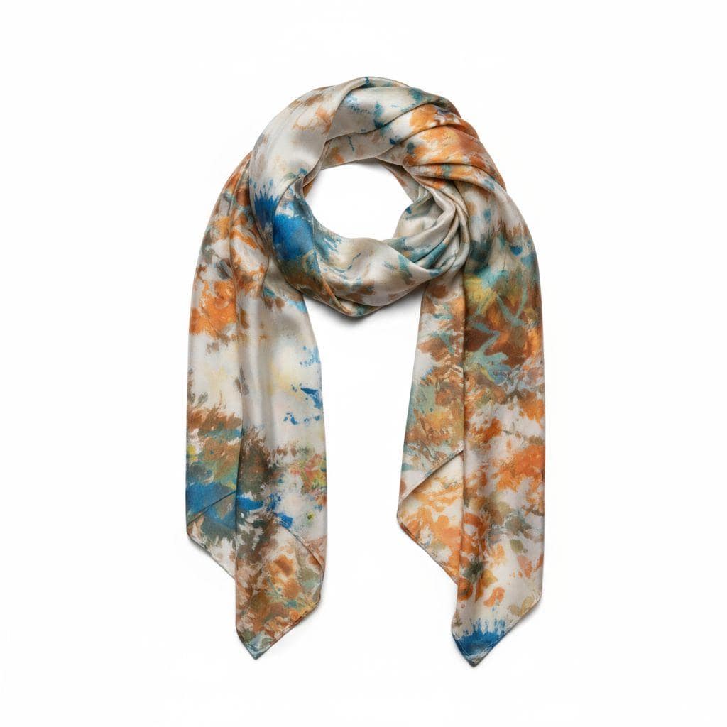 Ice-Dyed Silk Scarf: Teal Green & Golden Yellow Watercolor Shawl