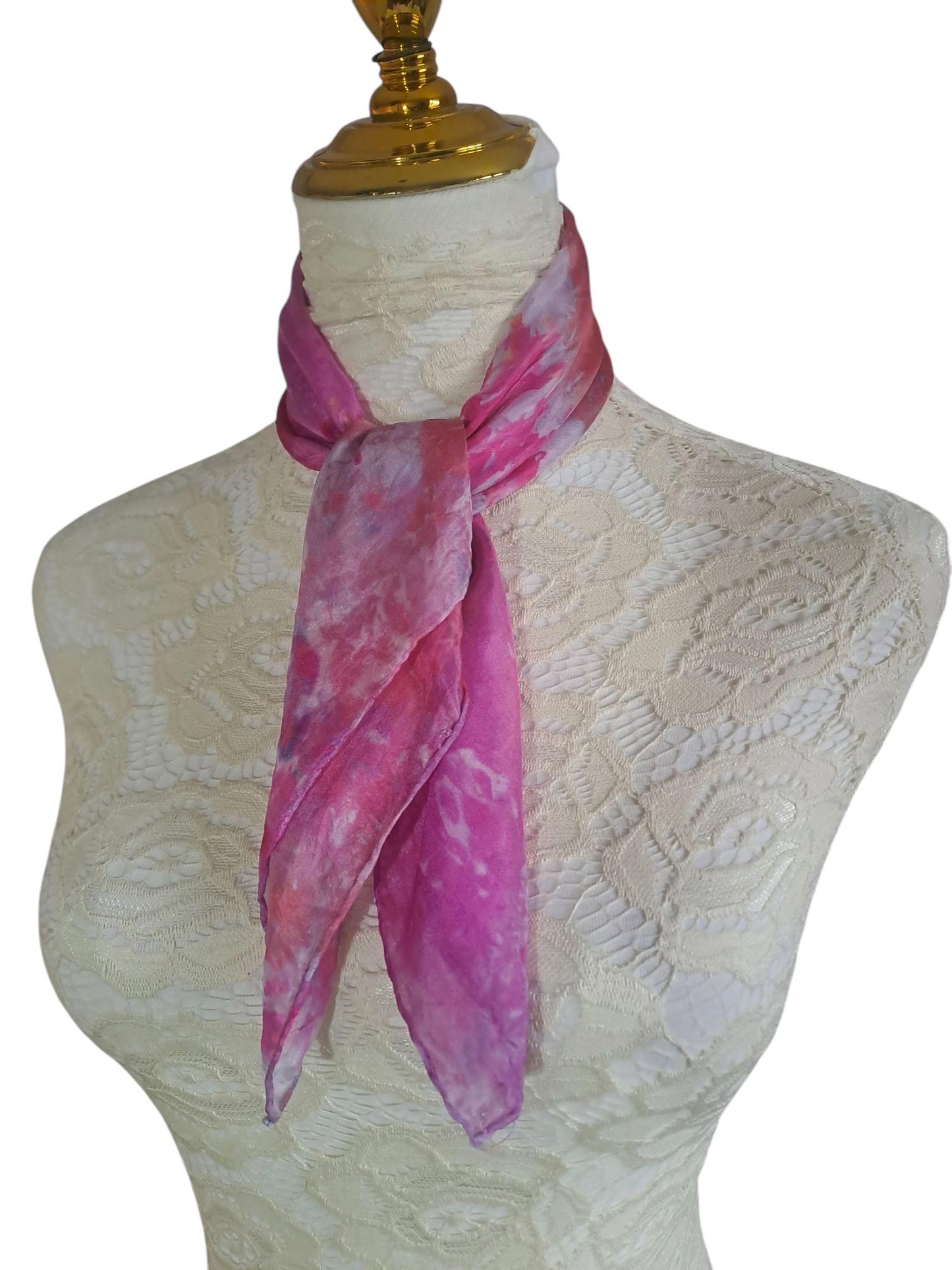Pink Silk Scarf: Golden Yellow Watercolor Design, Elegant Soft Accessory