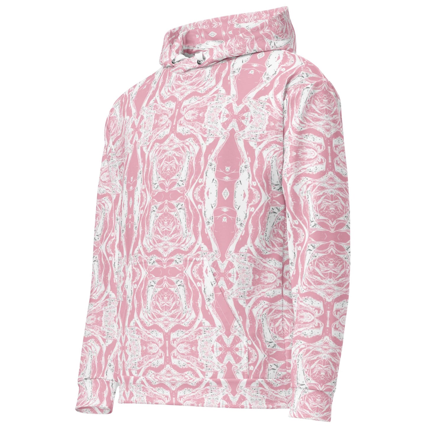 Pink Marble Print Hoodie with Pocket