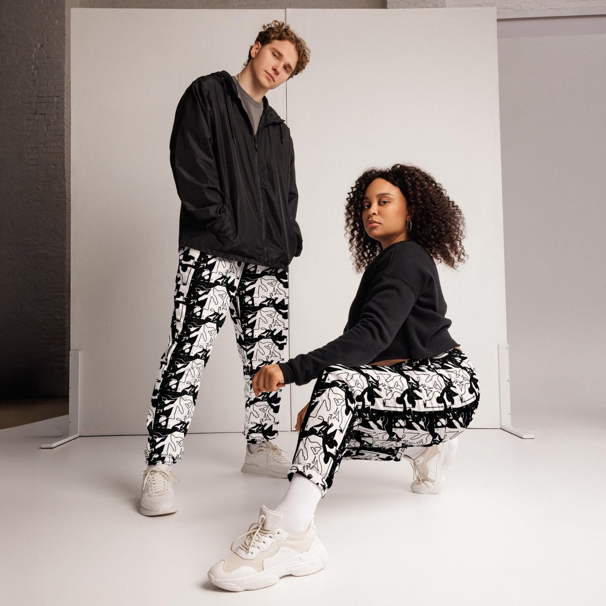 Abstract Line Art Track Pants: Unisex Streetwear, Waterproof Polyester