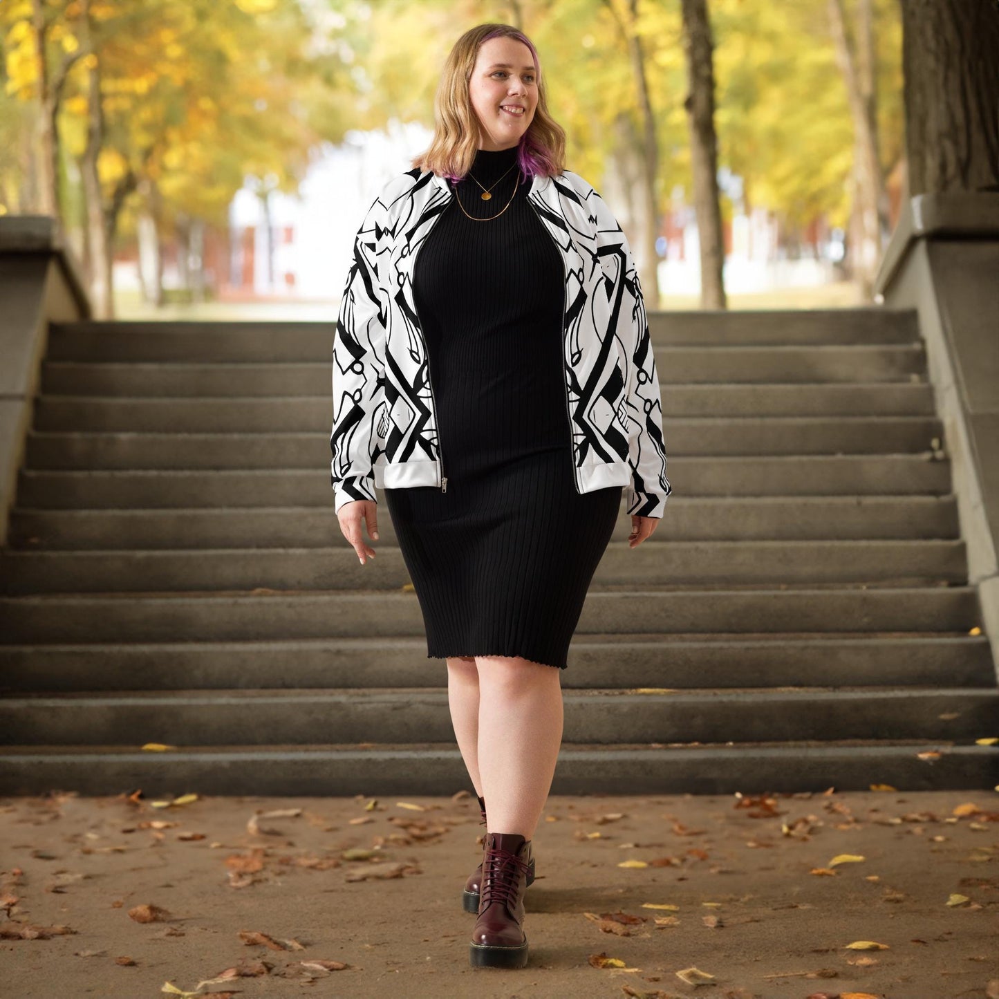 Abstract Bomber Jacket: Graphic Print, Plus Size Fashion